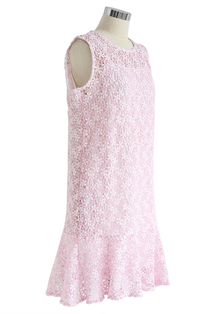 Brand New Love Crochet Sleeveless Dress in Pink
