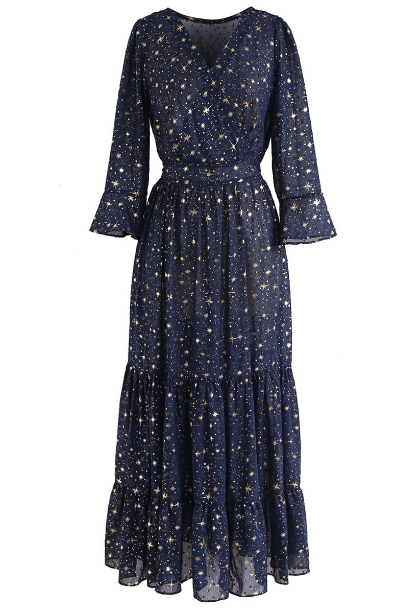 Glory of Love Star Printed Maxi Dress in Navy