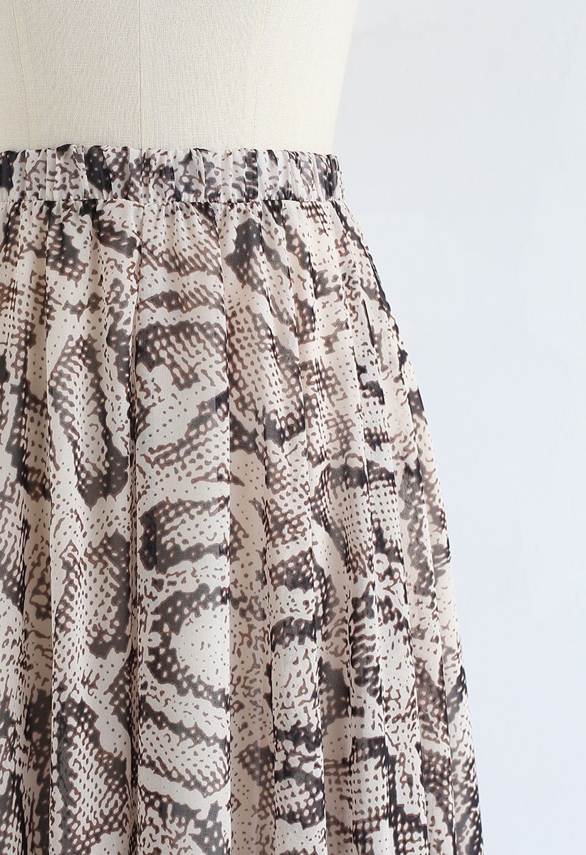 Snake Printed Asymmetric Chiffon Maxi Skirt