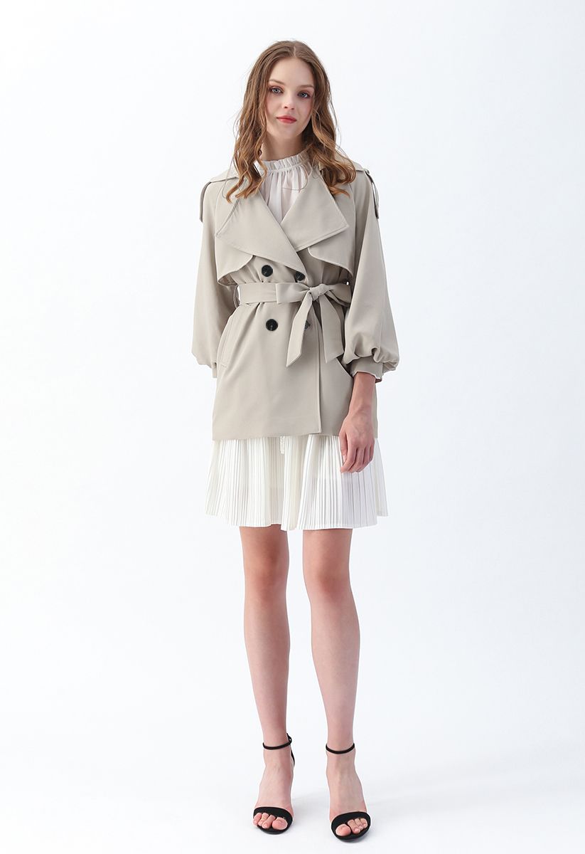 Puff Sleeves Double-Breasted Belted Jacket