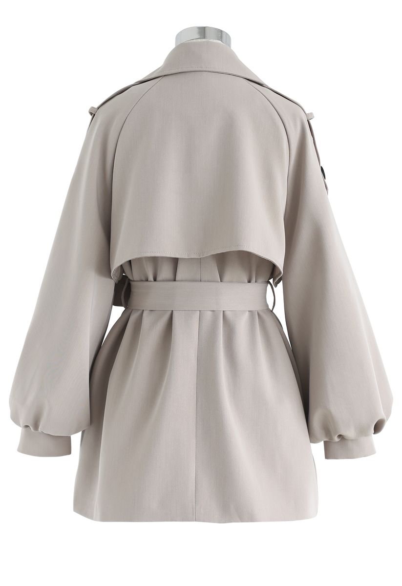 Puff Sleeves Double-Breasted Belted Jacket