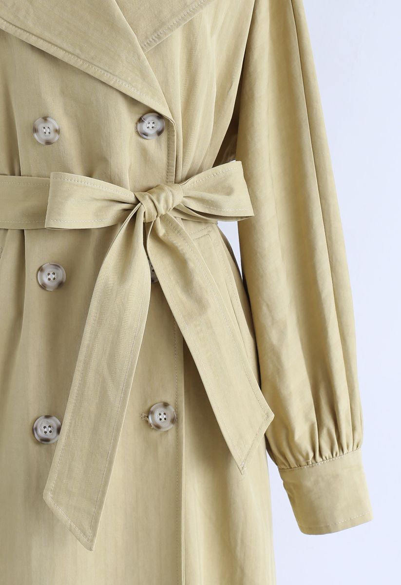 Belted Double-Breasted Longline Coat in Mustard