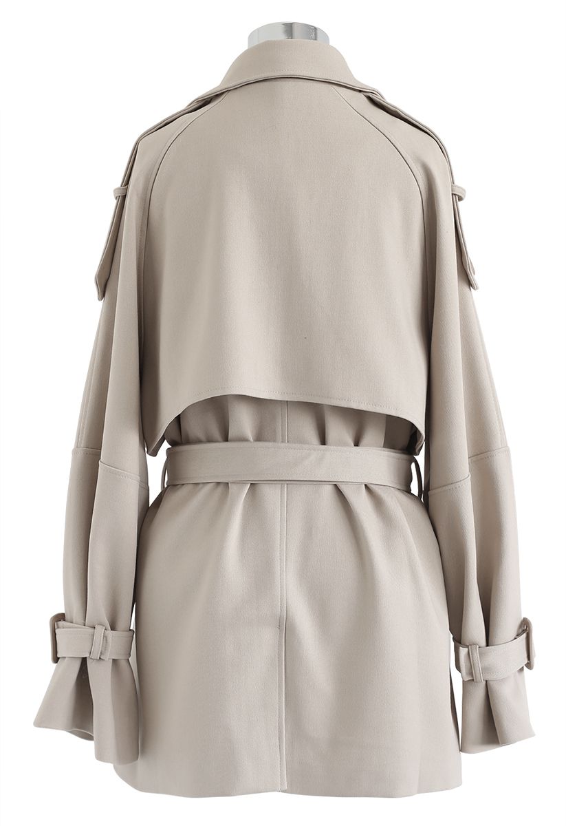 Double-Breasted Belted Pockets Coat in Sand