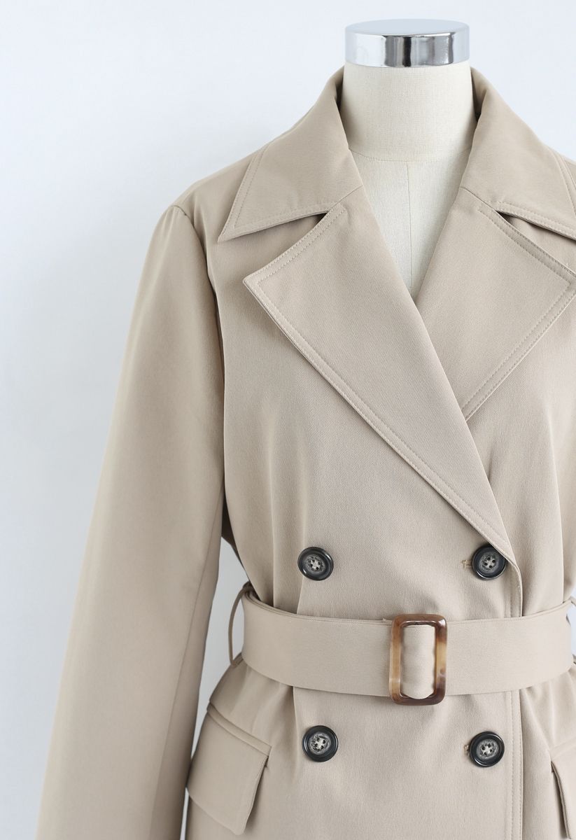 Texture Belted Double-Breasted Coat in Tan