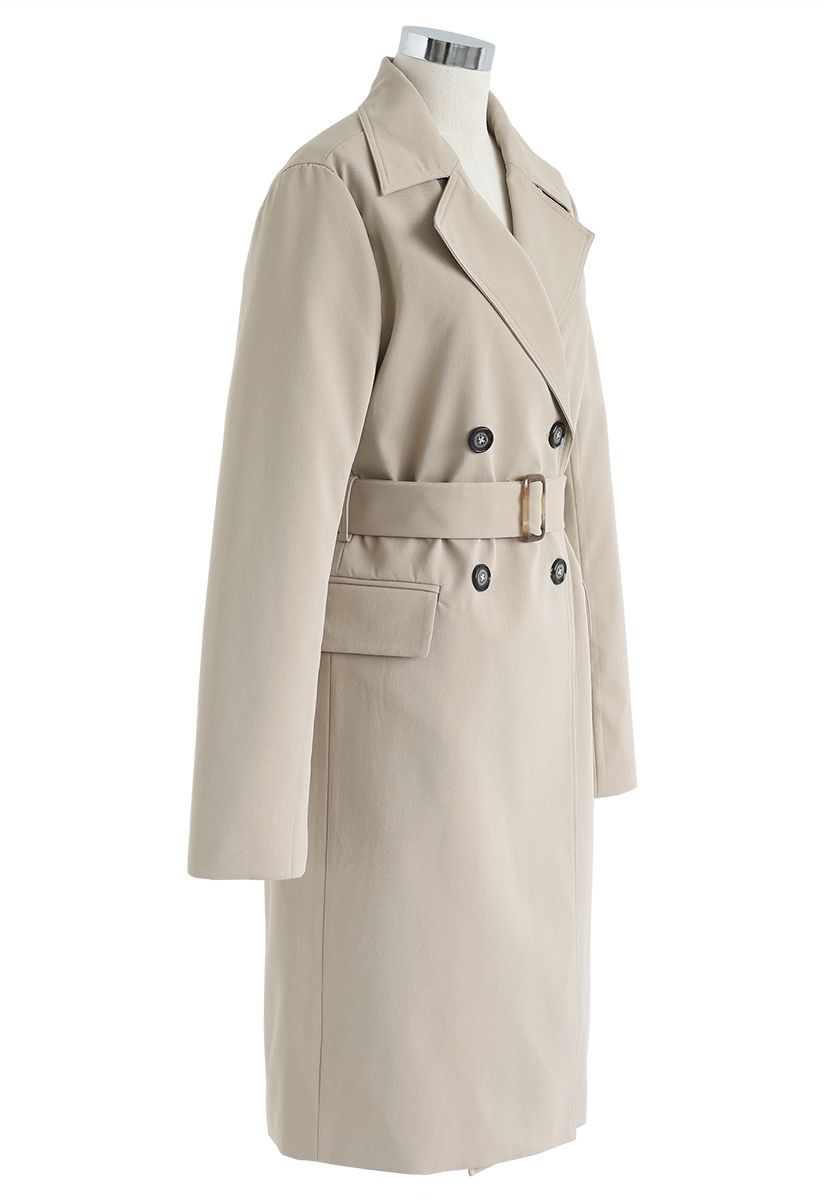 Texture Belted Double-Breasted Coat in Tan