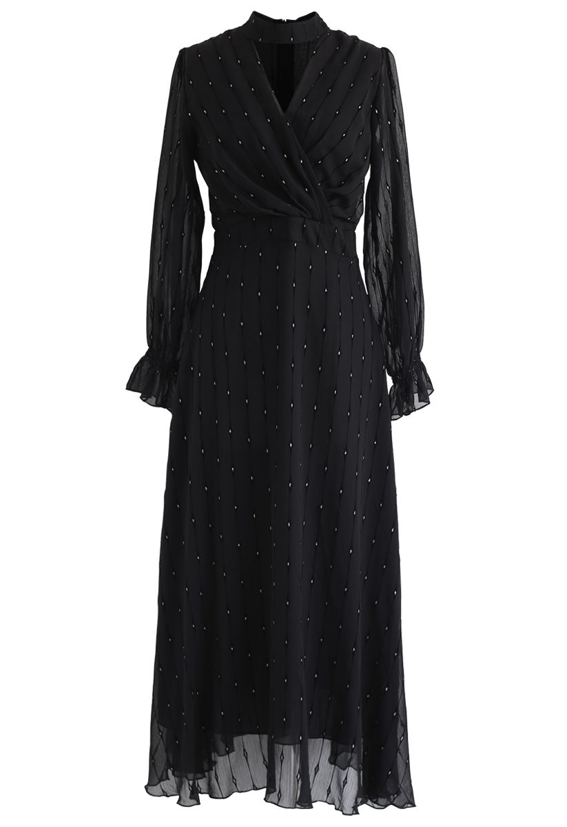 Shiny Dots Wrap Maxi Dress in Black