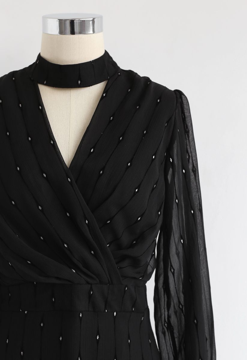 Shiny Dots Wrap Maxi Dress in Black