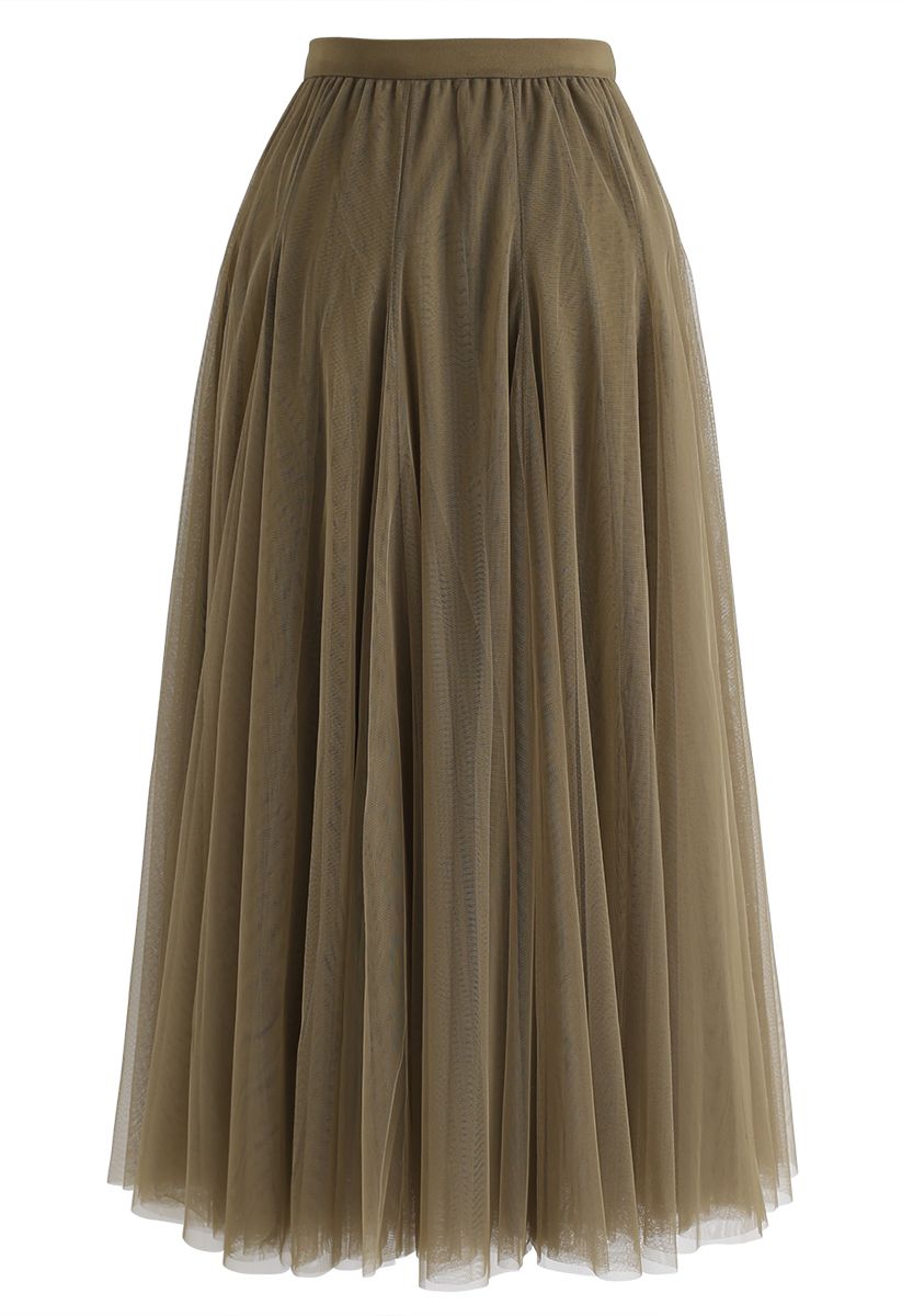 My Secret Weapon Tulle Maxi Skirt in Army Green