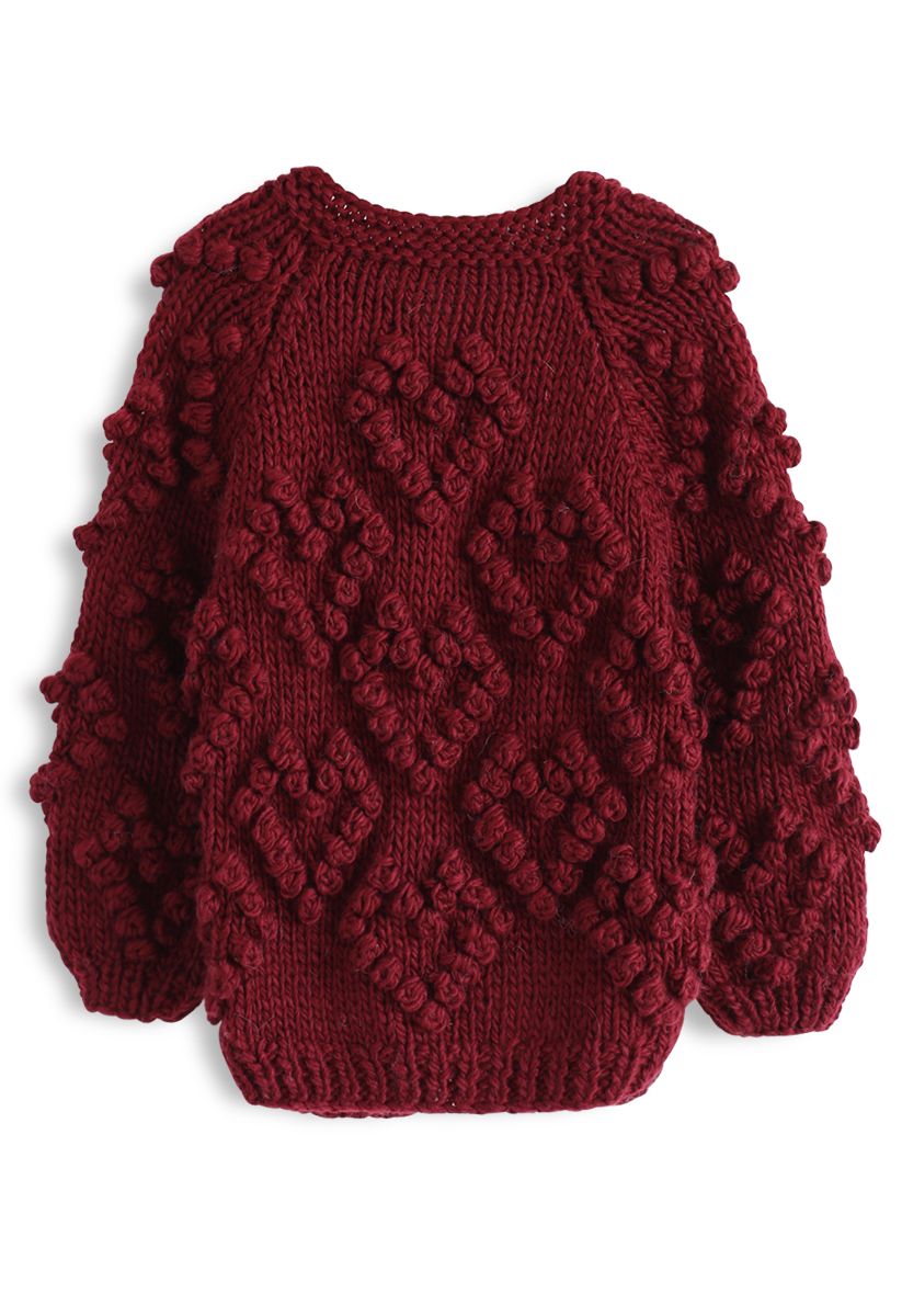Knit Your Love Cardigan in Wine For Kids