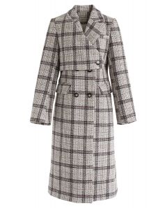 Plaid Double-Breasted Longline Coat 