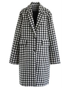 Button Down Gingham Wool-Blended Longline Coat