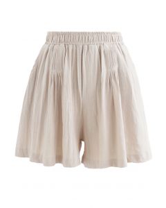 Pintuck Front Pockets Cotton Shorts in Linen