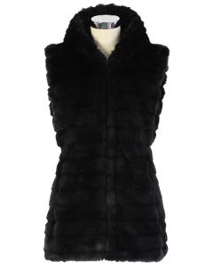 Chicwish Faux Fur Hooded Quilt Vest in Black