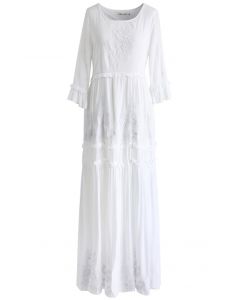 Grace Vines Embroidered Maxi Dress in White