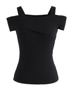 Undeniably Loveliest Cold-shoulder Wrap Top in Black