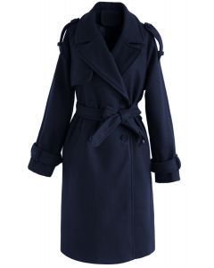 Snug Double-Breasted Wool-Blend Coat in Navy