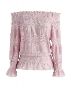 Stay Sweet Ribbed Off-Shoulder Top in Pink