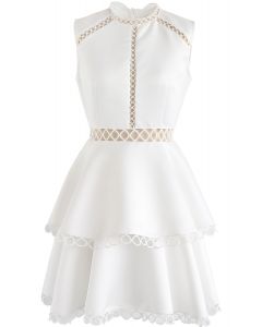 Show Your Elegance Eyelet Sleeveless Dress in White