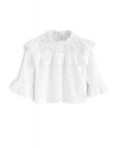 Find My Youth Eyelet Embroidered Top in White For Kids