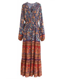 Boho Psychedelic Floral Maxi Dress