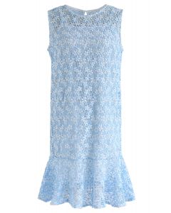 Brand New Love Crochet Sleeveless Dress in Blue