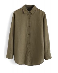 Long Sleeves Button Down Shirt in Army Green