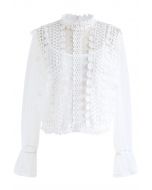 Floral Crochet Mesh Top in White