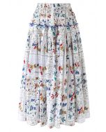 Floral Print Ruffle Pleated Midi Skirt