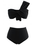 Sweet Knot One-Shoulder Bikini Set in Black