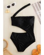 One-Shoulder Cutout One-Piece Swimsuit in Black