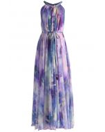 Floral Watercolor Maxi Slip Dress in Violet