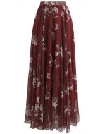 Plum Blossom Watercolor Maxi Skirt in Wine