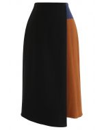 Flap Front Spliced Midi Skirt